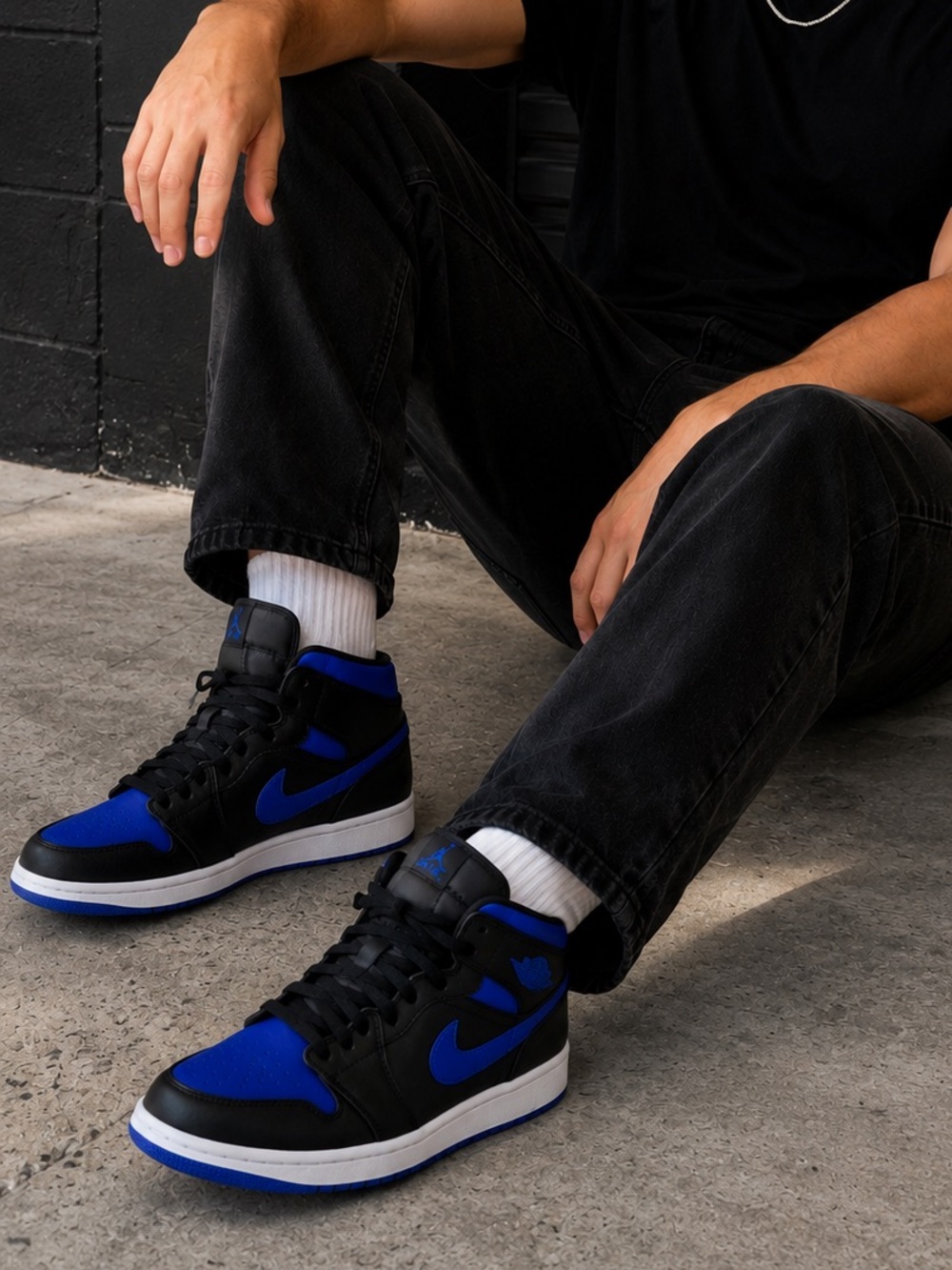Nike Air Jordan 1 Mid "Black Hyper Royal" shoes Men's 12